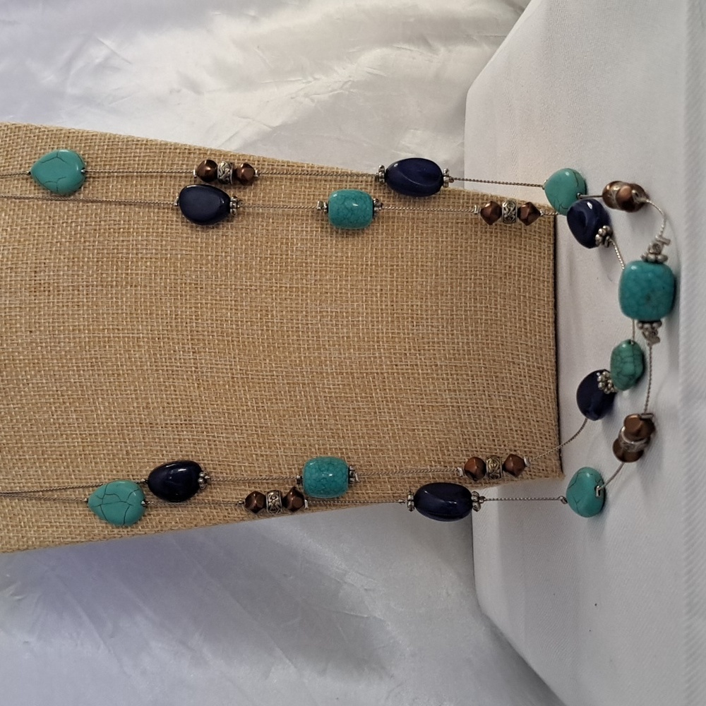 Two Strand Turquoise Magnesite with Silver and brown beads